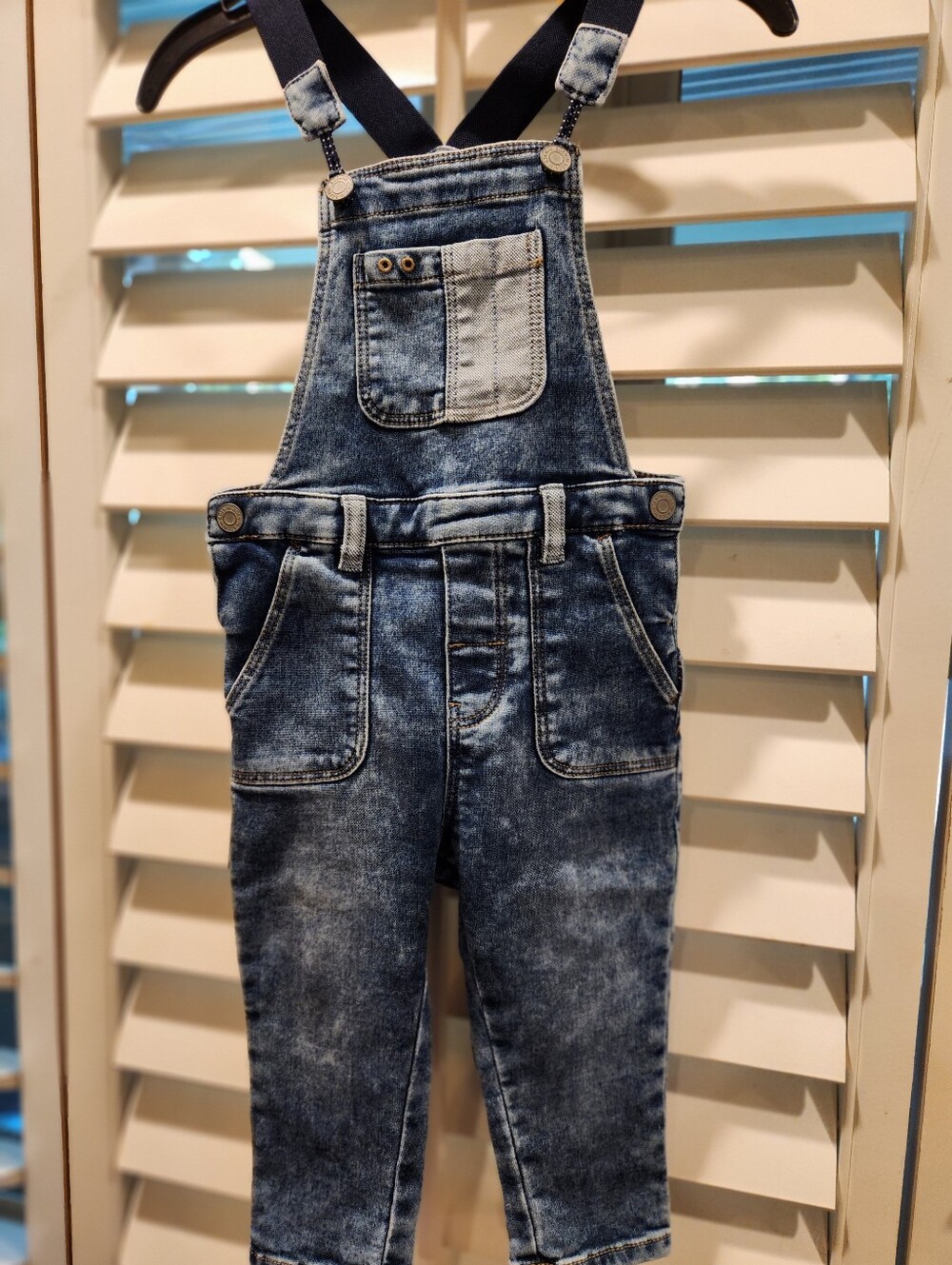 H&M Blue Washed Denim Overalls, Size 12-18M
